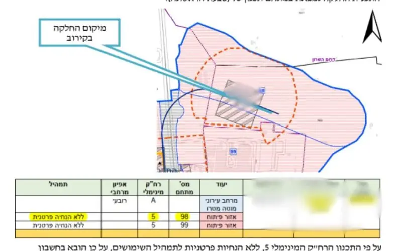 מפת תכנון: מיקום החלקה במתחם 98 לפי תמ"א 70